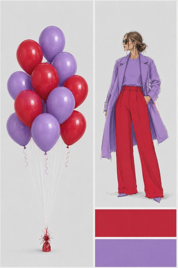 Spalvų derinys raudona ir violetinė